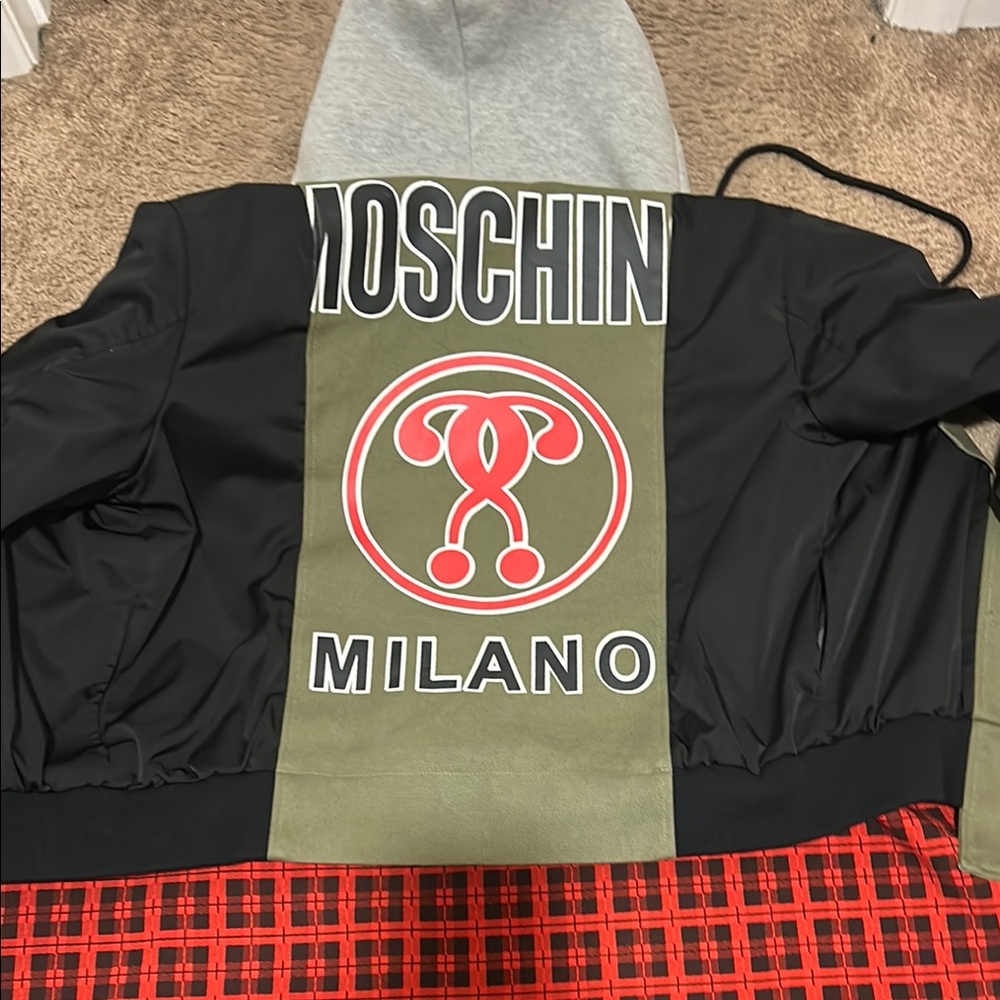 Moschino Black and Green Bomber Jacket with Logo Design